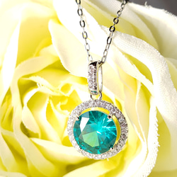 受注制作  奇跡の輝き✨ パライバトルマリン　人工宝石　ダイヤモンドCZ　ヘイローネックレス 4枚目の画像