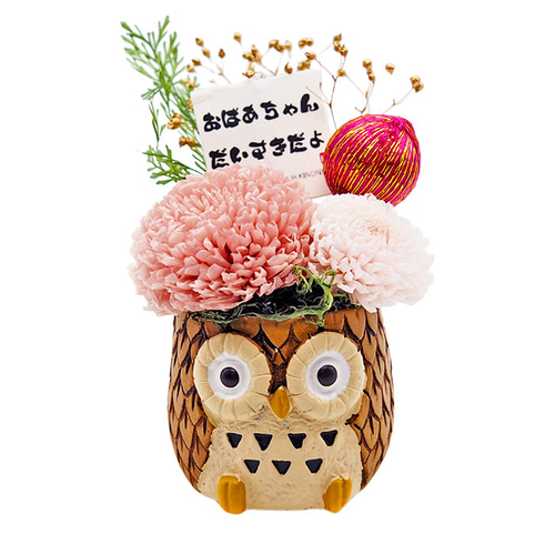 敬老の日 プレゼント ふくろうプリザーブドフラワー(単品1個) フクロウ
