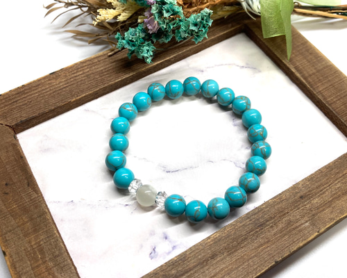 ターコイズ・ブレスレット キャッツアイ(ホワイト) ターコイズ ブレスレット 10mm