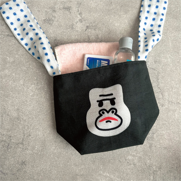 【文字オーダーOK!】温泉ごりらのころりんポーチ(青丸) 7枚目の画像