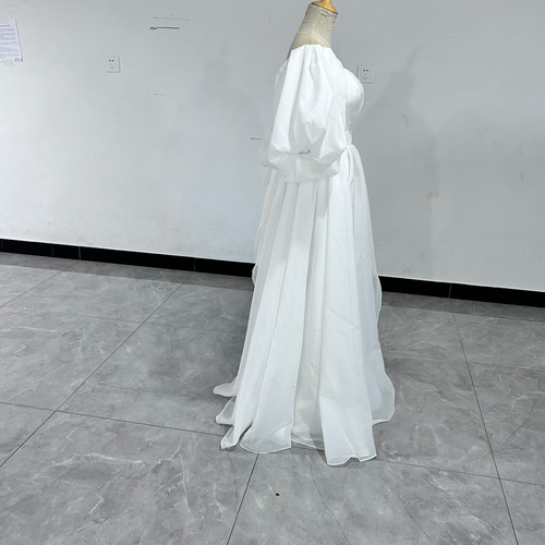 上品！ ウェディングドレス 姫袖 フロントスリット オーガンジー  