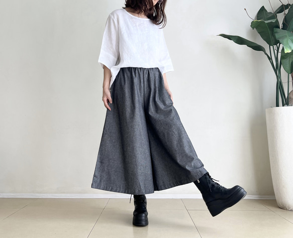 フレアーパンツ　Cotton Linen Denim Chambray　 1枚目の画像