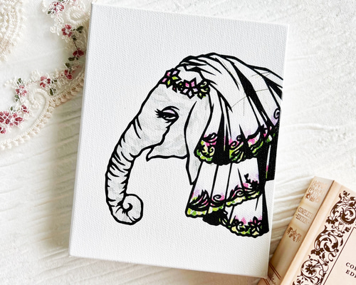 アートパネル】Wedding-zou -ｿﾞｳ- 【切り絵×ちぎり絵】象 結婚