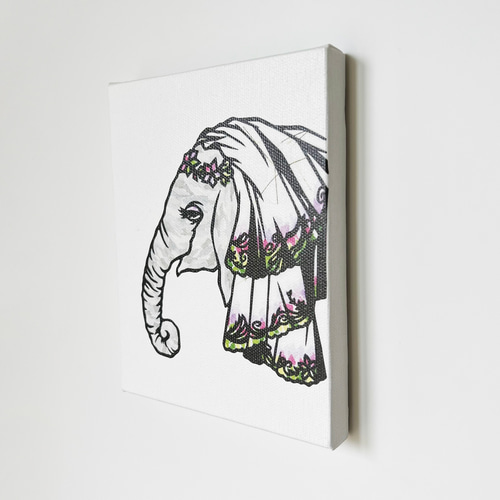 象 原画 アクリル画 インテリアアート「ゾウ」 アートパネル】Wedding-zou -ｿﾞｳ- 【切り絵×ちぎり絵】象 結婚