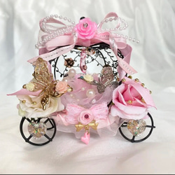 【専用】シーグラスアート<ピンクローズの馬車>レア 一点もの 薔薇 愛の誓いラブ シーグラスアート<ピンクローズ>レア 置物 一点もの 薔薇 天然石 愛の