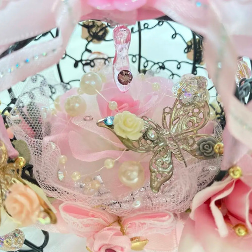 専用】シーグラスアート<ピンクローズの馬車>レア 一点もの 薔薇 愛の