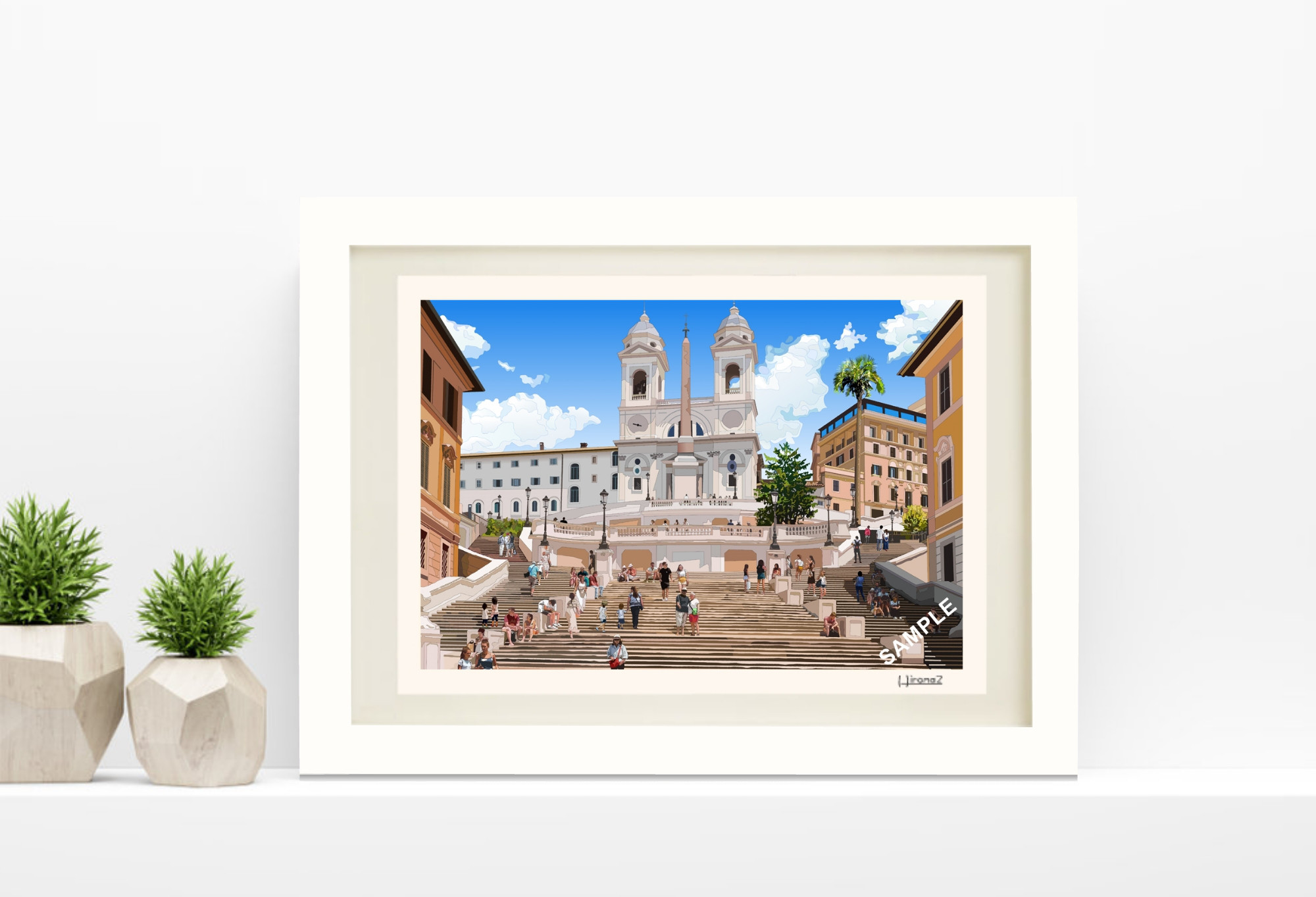 ローマ風景　スペイン広場　銅版画