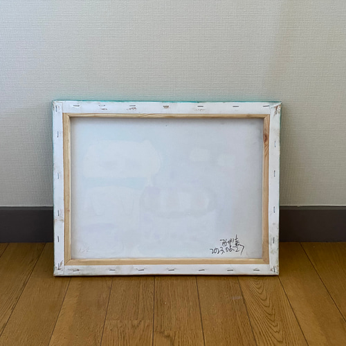絵画。原画☆キャンバスF6【黒猫は白猫とデートして美味しいケーキを食べます】 絵画。原画☆キャンバスF6【黒猫は白猫とデートして美味しい
