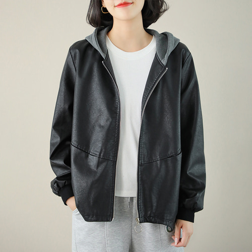 ❤️丈直し無料❤️ヒット アメカジ シンプル フード付き 黒革の