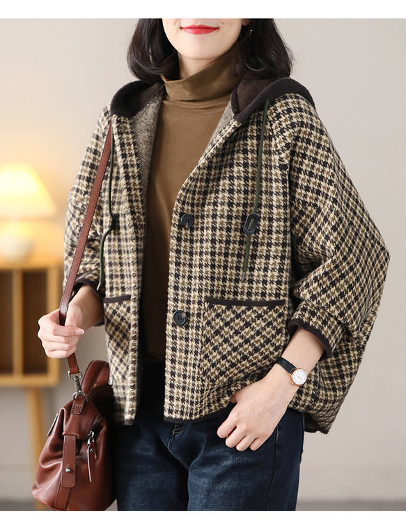 ❤️丈直し無料❤️ヴィンテージ 千鳥格子 フード付き ショート