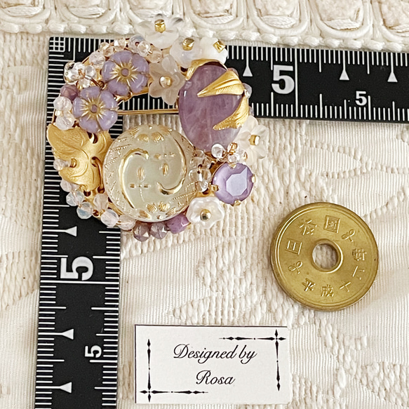 紫花冠　アメジストとガラスボタンのブローチ 11枚目の画像