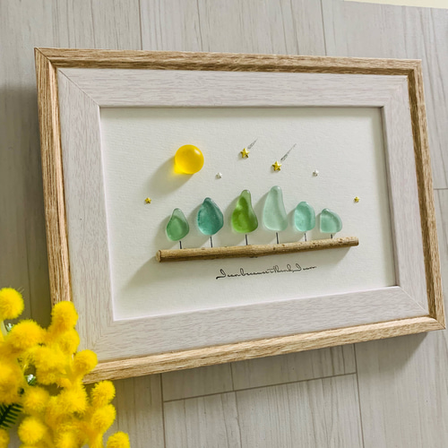 シーグラスアート 月 星 森 インテリア雑貨 壁掛け 置物 北欧 観葉植物 シーグラスアート 寝室 ベッドルーム 星 月 インテリア雑貨 北欧 観葉