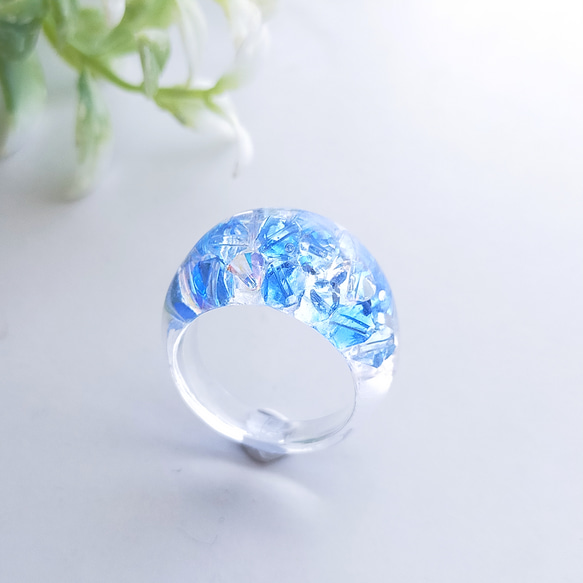 瑠璃の海 ティアドロップリング〜 指輪 キラキラ 雫 ブルー クリア