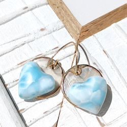 ❁Larimar sunrise earrings 14kgf♡可愛いハイクラスハートラリマー 7枚目の画像