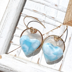 ❁Larimar sunrise earrings 14kgf♡可愛いハイクラスハートラリマー 10枚目の画像