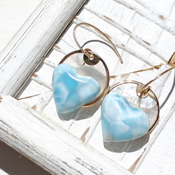 ❁Larimar sunrise earrings 14kgf♡可愛いハイクラスハートラリマー 3枚目の画像