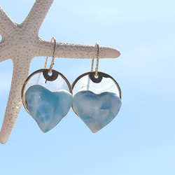 ❁Larimar sunrise earrings 14kgf♡可愛いハイクラスハートラリマー 1枚目の画像