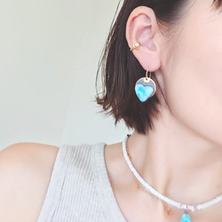 ❁Larimar sunrise earrings 14kgf♡可愛いハイクラスハートラリマー 4枚目の画像