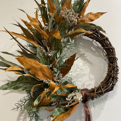 グレビレアゴールドのリース ドライフラワー miyasiro4811 通販