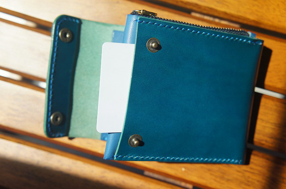 【受注製作】【送料無料】ルガトショルダーのコンパクトウォレット【琉球ブルー】革財布 琉球ブルー