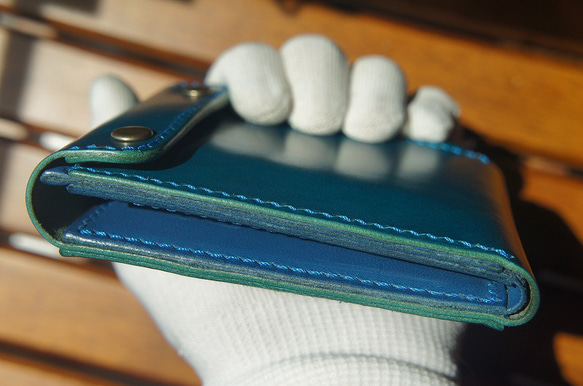 【受注製作】【送料無料】ルガトショルダーのコンパクトウォレット【琉球ブルー】革財布 琉球ブルー