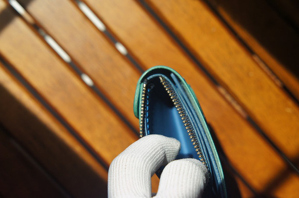 【受注製作】【送料無料】ルガトショルダーのコンパクトウォレット【琉球ブルー】革財布 琉球ブルー