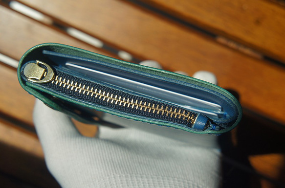 【受注製作】【送料無料】ルガトショルダーのコンパクトウォレット【琉球ブルー】革財布 琉球ブルー