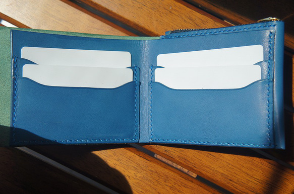 【受注製作】【送料無料】ルガトショルダーのコンパクトウォレット【琉球ブルー】革財布 琉球ブルー