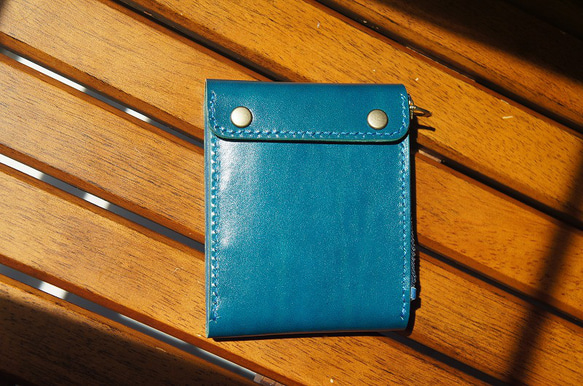 【受注製作】【送料無料】ルガトショルダーのコンパクトウォレット【琉球ブルー】革財布 琉球ブルー