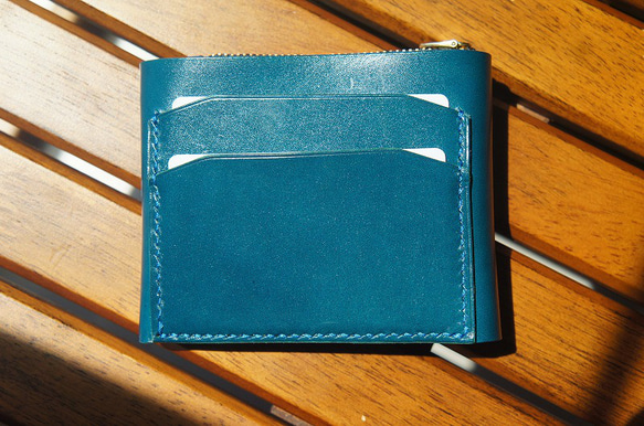 【受注製作】【送料無料】ルガトショルダーのコンパクトウォレット【琉球ブルー】革財布 琉球ブルー