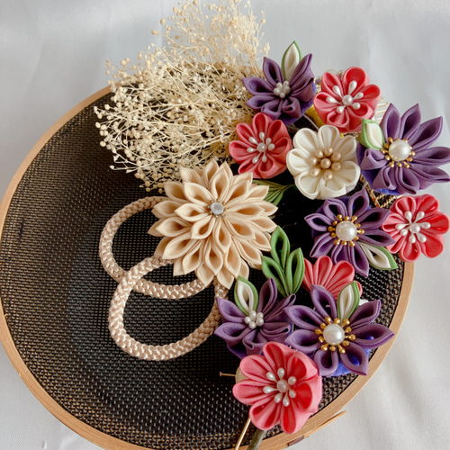 成人式、七五三、卒業式、和装、着物、浴衣、つまみ細工髪飾り ピンク