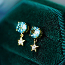 「星」K18イエローゴールド　天然アクアマリン　天然ダイヤモンド　ピアス　計1ct 和名藍玉　水宝玉 3月誕生石 8枚目の画像