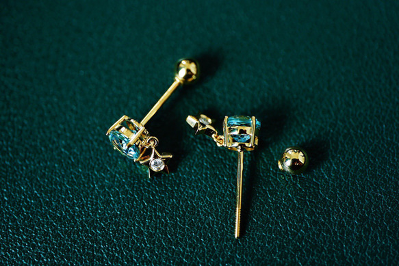 「星」K18イエローゴールド　天然アクアマリン　天然ダイヤモンド　ピアス　計1ct 和名藍玉　水宝玉 3月誕生石 5枚目の画像