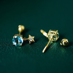 「星」K18イエローゴールド　天然アクアマリン　天然ダイヤモンド　ピアス　計1ct 和名藍玉　水宝玉 3月誕生石 4枚目の画像