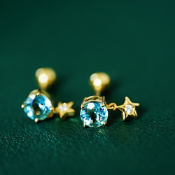 「星」K18イエローゴールド　天然アクアマリン　天然ダイヤモンド　ピアス　計1ct 和名藍玉　水宝玉 3月誕生石 3枚目の画像