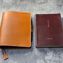 【手縫】ほぼ日5年手帳用キャメル本革カバー（角花飾）2本しおり付き（バタフライストッパー） 10枚目の画像