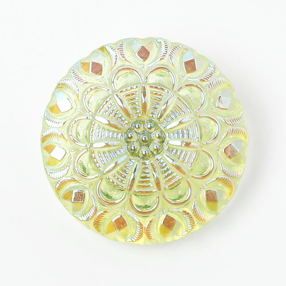 レモン色 フラクタル・フラワー ウランガラスボタン 2.7cm 1枚目の画像