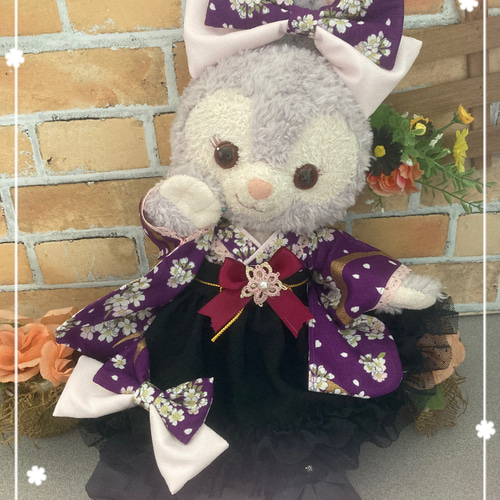 リーナベルSサイズ☆濃パープル紫花柄 和着物ドレス6点