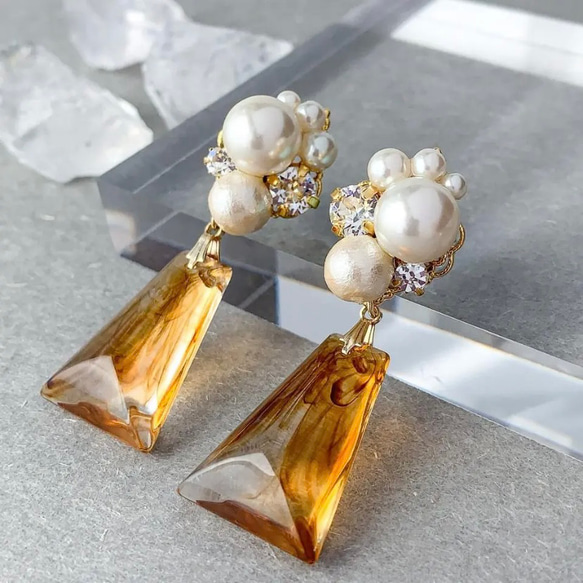 ナチュラル/べっ甲 揺れる パールピアス/イヤリング＜結婚式 七五三