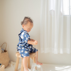 昔ながらの甚平セット（とんぼ柄：紺）男の子　ねじりはちまきのヘアバンドセット 3枚目の画像