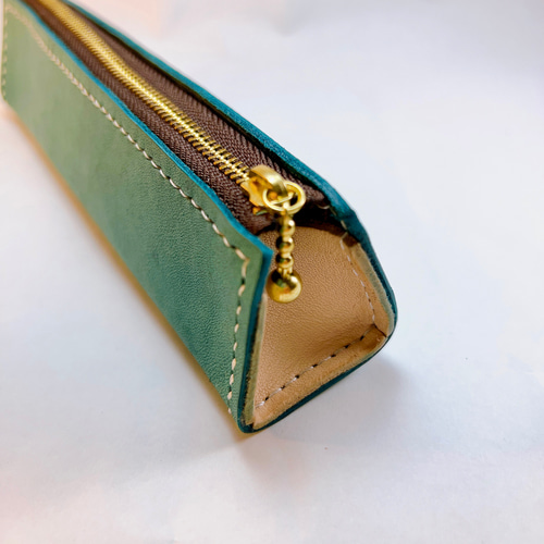 レザー ファスナーペンケース 青緑 ペンケース かわまるや 通販