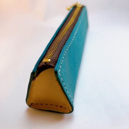 レザー ファスナーペンケース 青緑 ペンケース かわまるや 通販