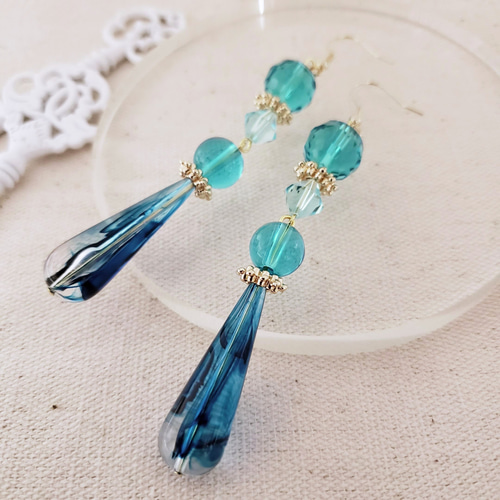 Only Blue 青いシャンデリア ロングピアス/イヤリング＊ 透明感 清涼  