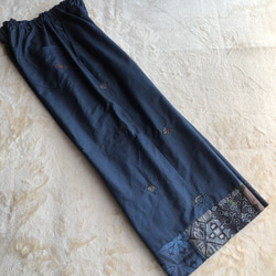 大島紬のパッチワークワイドパンツ　青亀甲　刺し子　お好みの股下丈で　着物リメイク 7枚目の画像