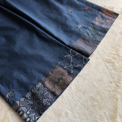 大島紬のパッチワークワイドパンツ　青亀甲　刺し子　お好みの股下丈で　着物リメイク 10枚目の画像