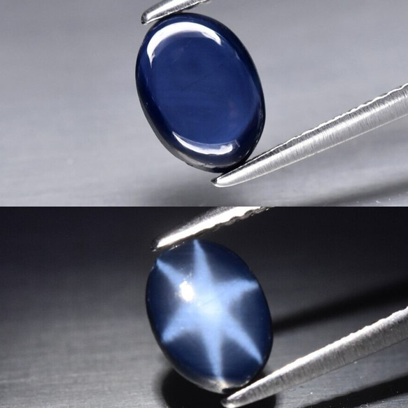 8.2 x 6.0mm  綺麗な6レイ☆ディープロイヤルブルー 天然スターサファイア ルース 1.77ct 鑑別済ロット 1枚目の画像