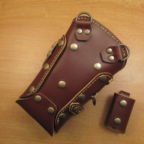 手縫い 本革 シザーケース (ブラウン) 6丁差し ブラシケース付き