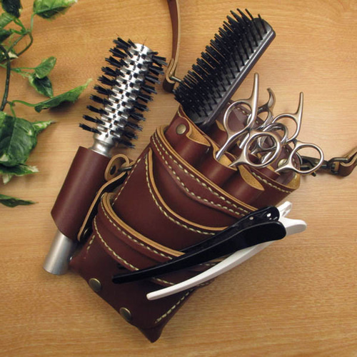 ハンドメイド★ブラウン＆空色　６丁差　本革　シザーケース　SCA-100/CBD 楽天市場】本革 シザーケース 6丁挿し ブラウン 美容師 理容師 シザー