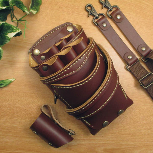 ネイビー＆焦げ茶　６丁差し　革ベルト付　本革シザーケース　SCL-100/CNA シザーケース No.42 ネイビー 本革 5丁 – POCKE