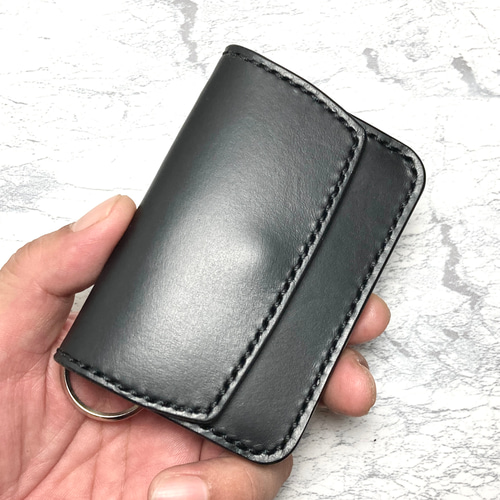 本革 小さい財布 キーリング付き ミニ財布 栃木レザー コンパクト財布 黒 スマートに持ち歩く機能的なミニ財布｜キーリング付き カード